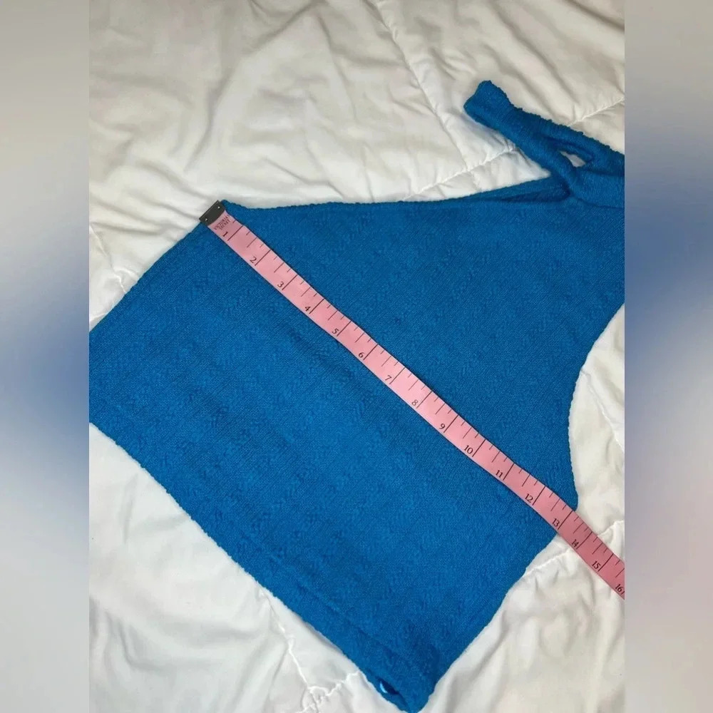 Zara Asymmetrical Boho Hippie Cable Knit Blue Crop Top size S - Picture 4 of 9